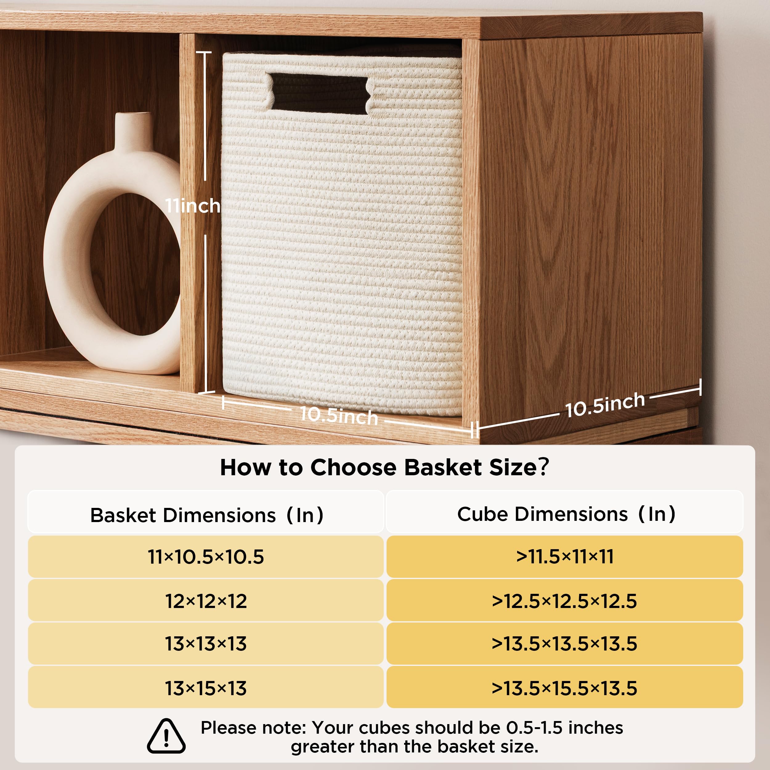 UBBCARE Zestaw 4 koszy do przechowywania – 11 x 25 x 25 cm, bawełniany kosz linowy na półki, zabawki, książki, kosze do przechowywania kostek z uchwytami, tkany kosz do przechowywania do organizacji,