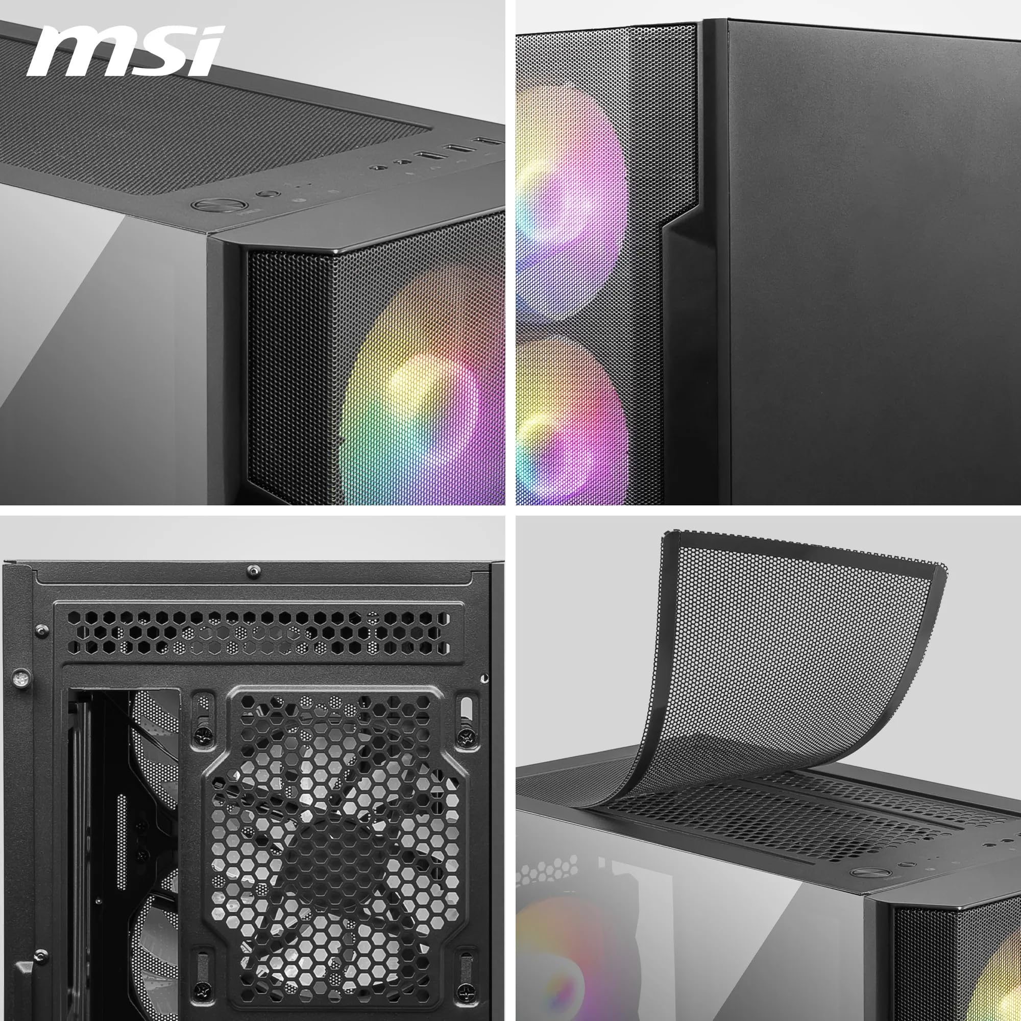 MSI MAG Forge M100R Boîtier PC Mini-Tour - Verre trempé, capacité Micro-ATX et Mini-ITX, Panneau Avant en Maille, 4 Ventilateurs ARGB de 120 mm avec contrôleur Hub, Filtre Anti-poussière magnétique