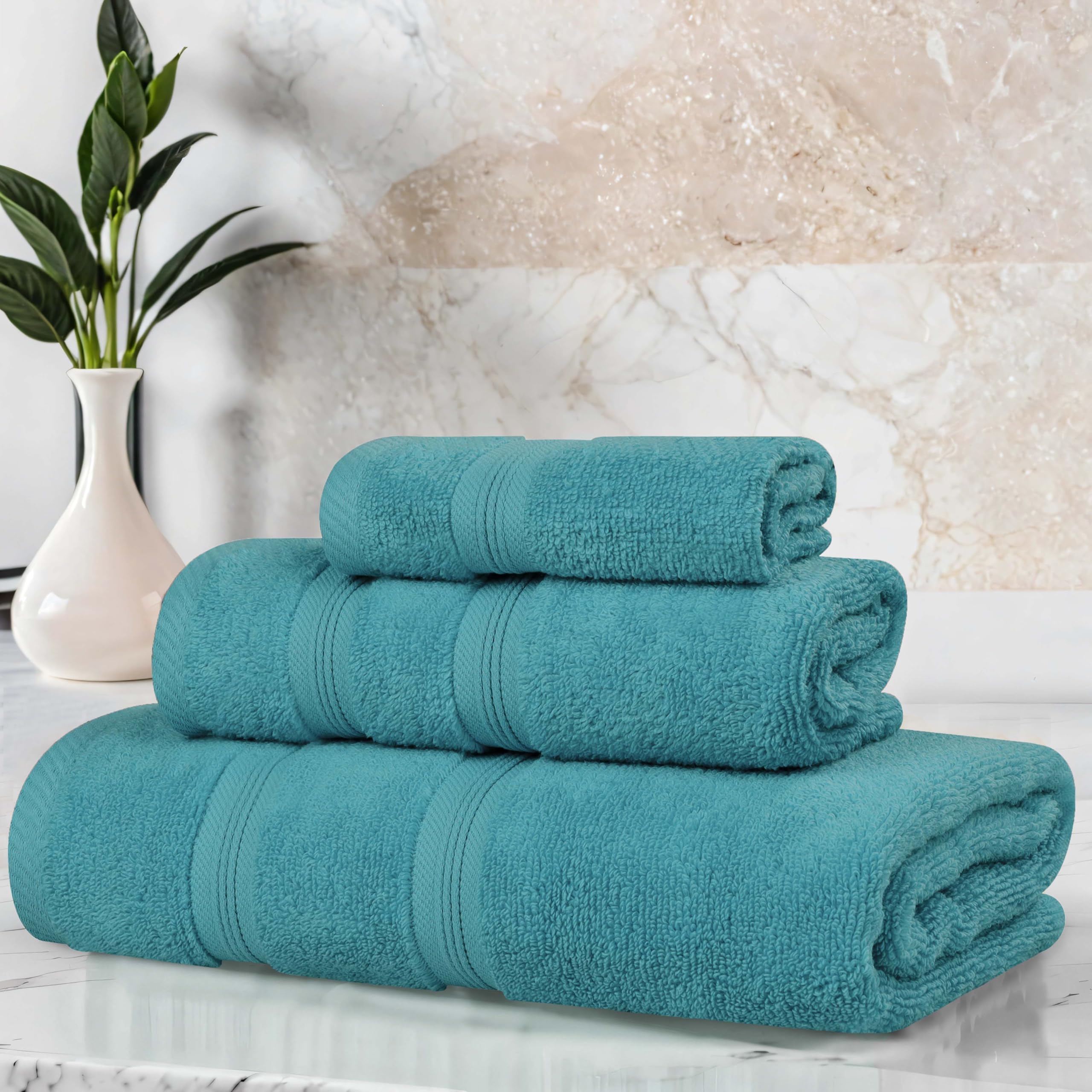 SUPERIOR Set di 3 asciugamani in cotone, morbidi asciugamani essenziali per decorazione del bagno, doccia, palestra, spa, salone, resort, Airbnb, include 1 mano, 1 viso e 1 asciugamano da bagno,