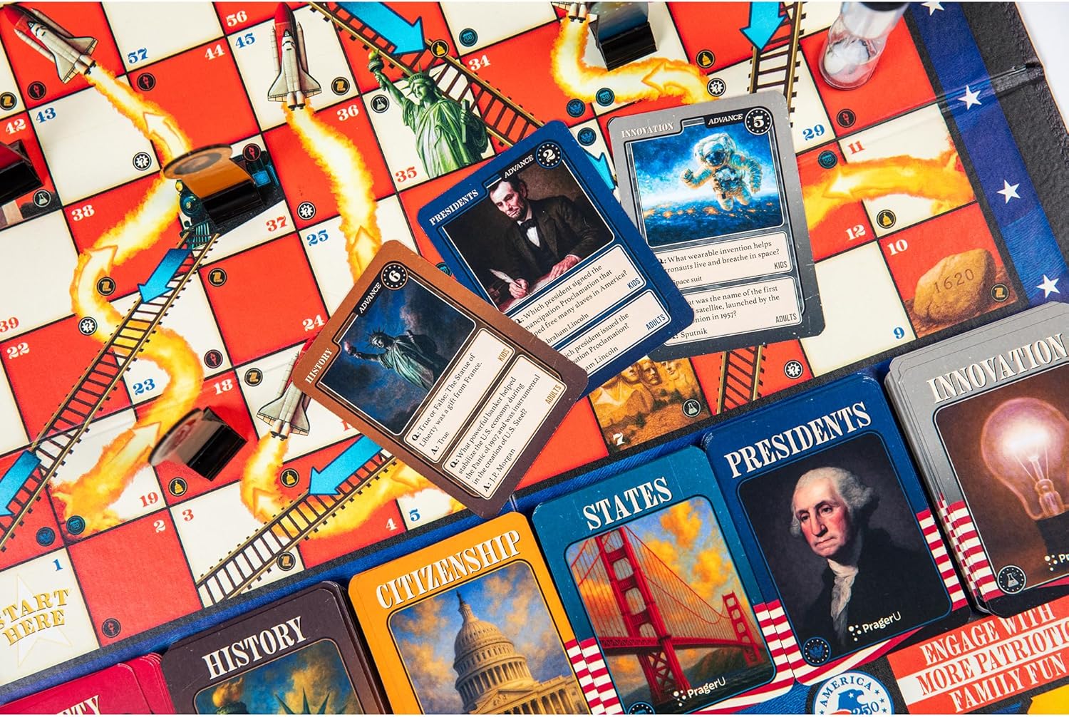 PragerU: Celebrate America - Race to The White House Board Game, USA Trivia Game, America’s 250th Anniversary Edition, Families & Kids 8+, 2+ Players, Made in America