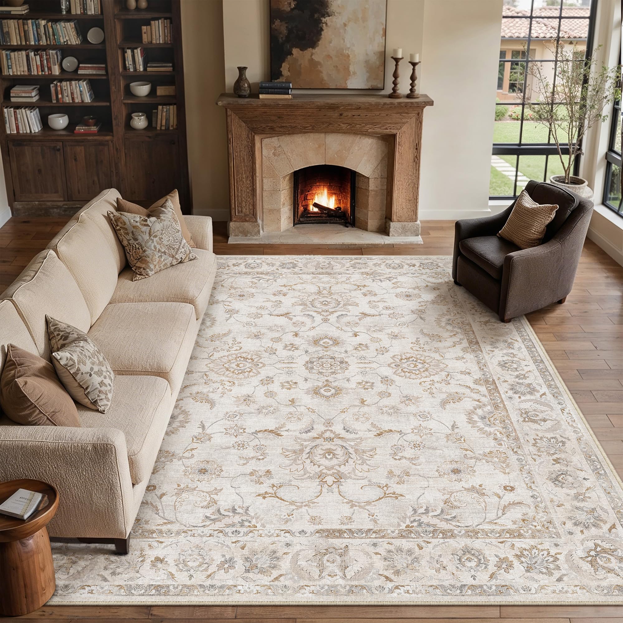 PureCozy Vintage Waschbarer Grau Teppich klein Carpet Kurzflor rutschfest Boho Rug