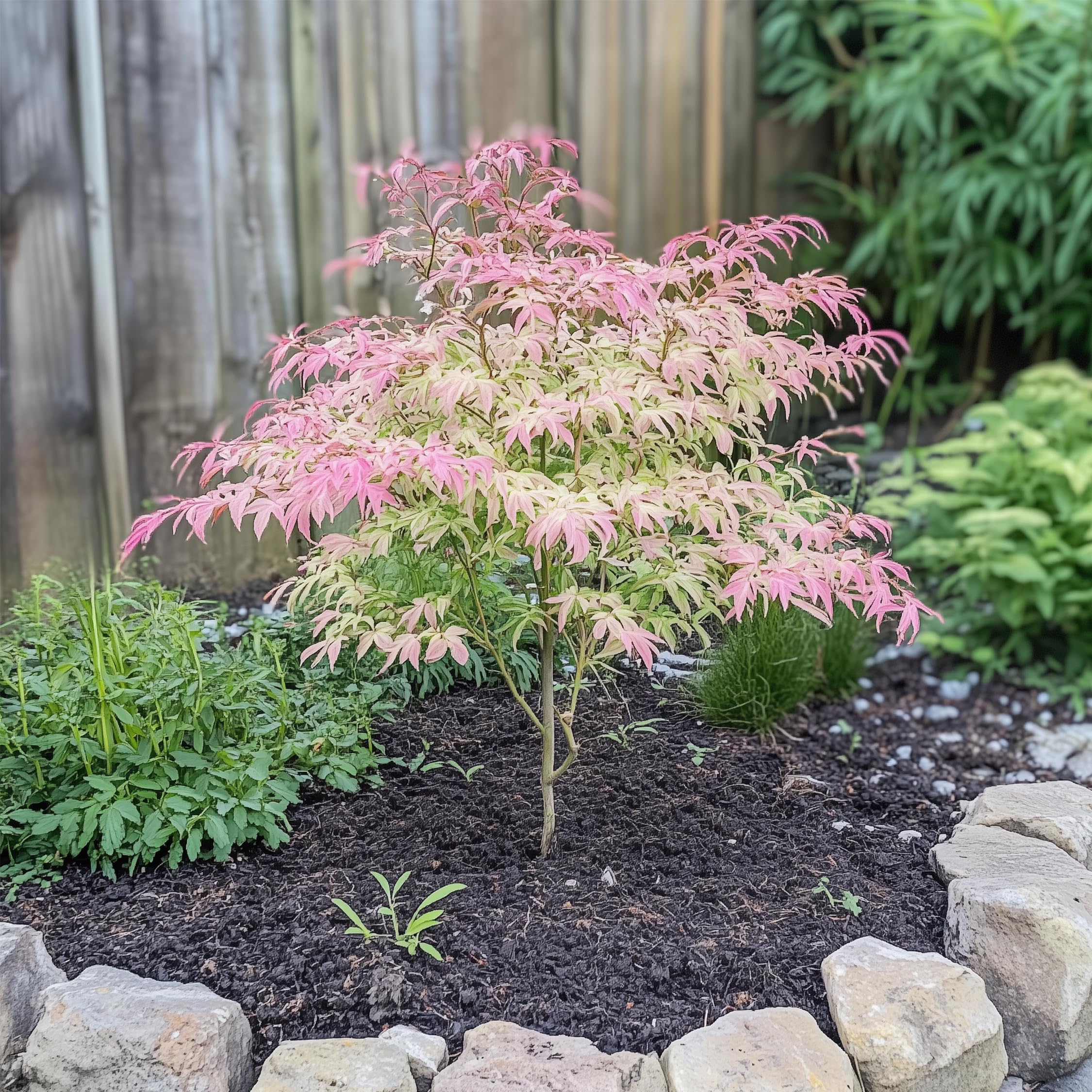 Plant in a Box - Érables du Japon - Set de 2 - Acer palmatum 'Taylor' - Hauteur 35-55cm - Pot 15cm - Plante d’extérieur - Vert - Rose
