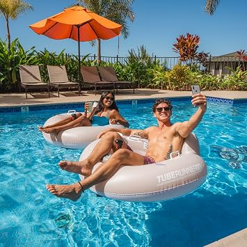 PoolCandy Tube Runner - Motorized Pool Float for Adults, Motorized Pool Lounger with 66W Powerful Motor, Joystick Control & Cupholder