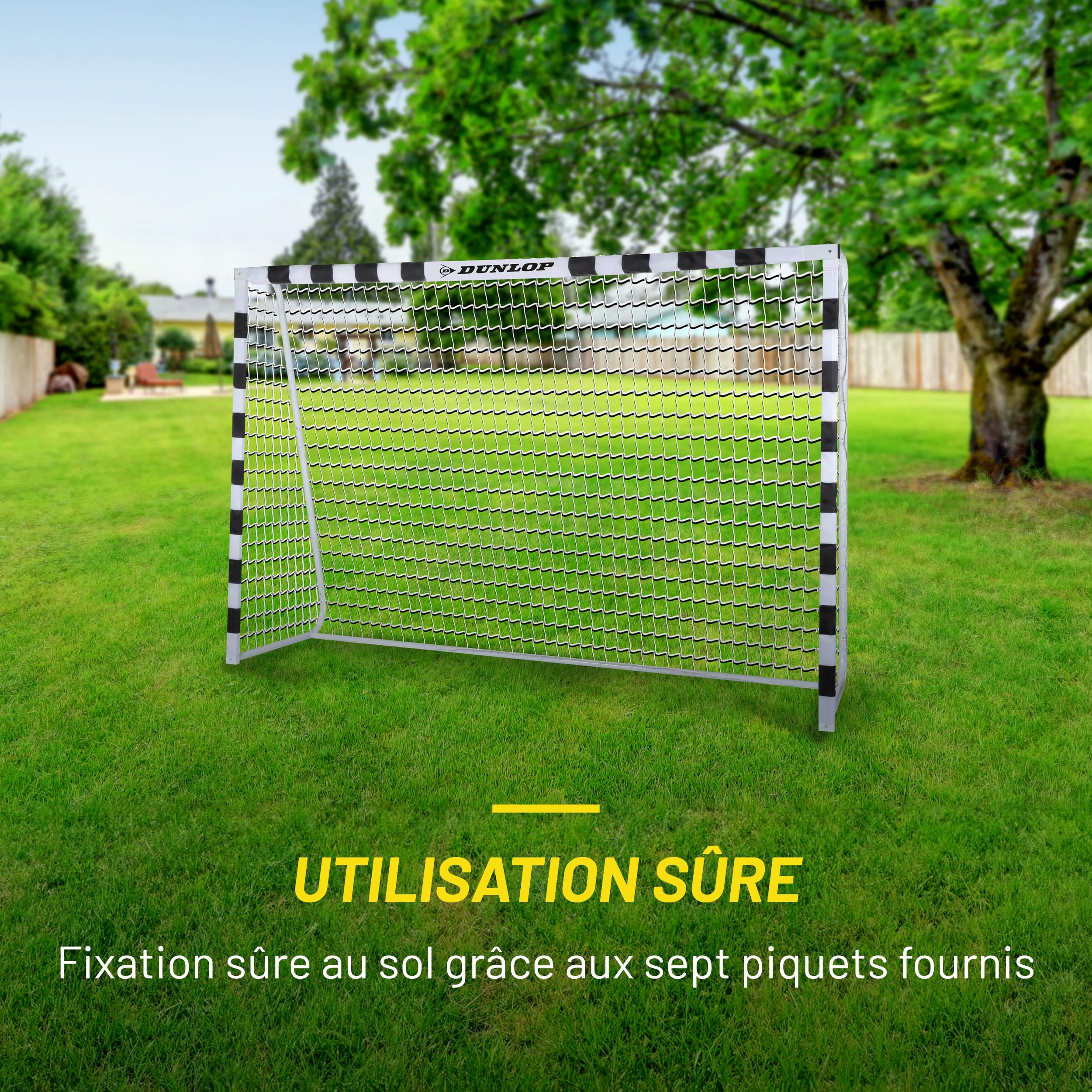 Dunlop Cage de Foot But pour Enfant 300 x 200 x 90 cm Kit Entrainement Football Exterieur Interieur Noir/Jaune