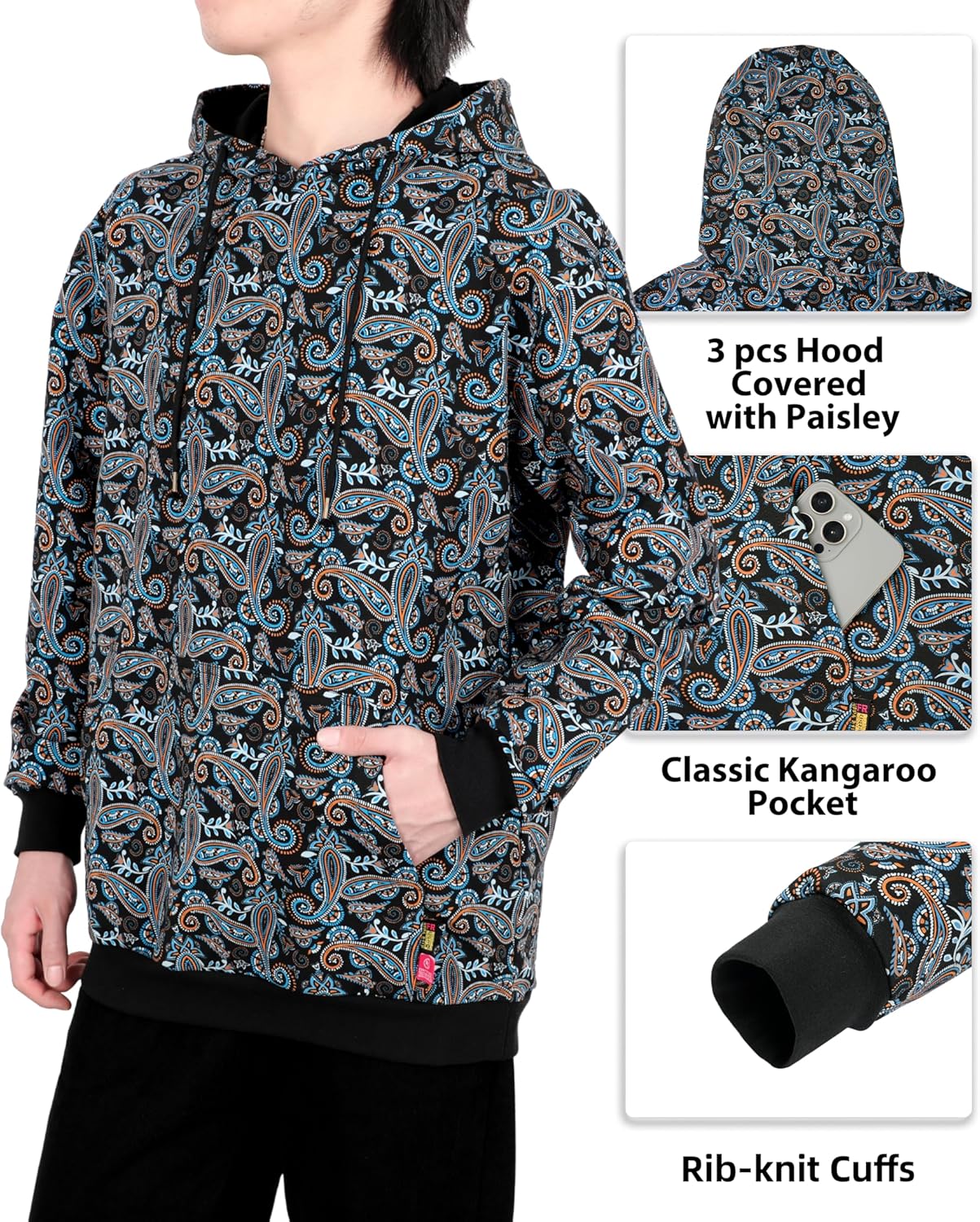 BOCOMAL FR Hoodies Camouflag Paisley Lightweight Pullover 7.5oz Cottoon Flame Resistant men's Hooded Sweatshirts NON FLEECE - Image 3