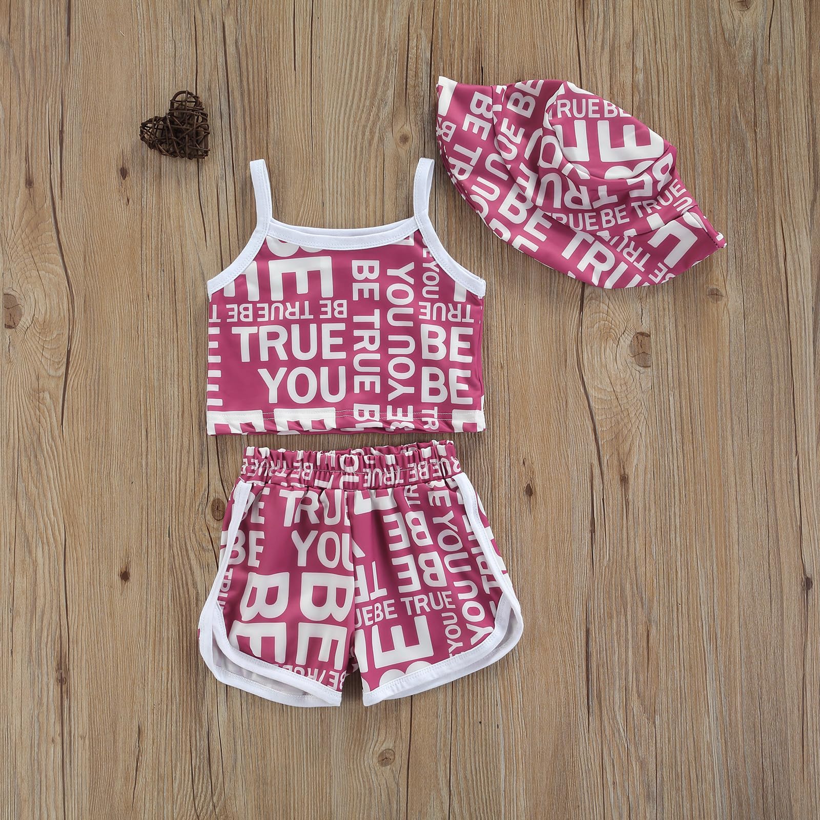 FYBITBO 3Pcs Toddler Girls Clothes Summer Outfits Baby Shorts Set Daisy Letter Vest Top Casual Shorts with Sun Hat (4-5T,Purple)