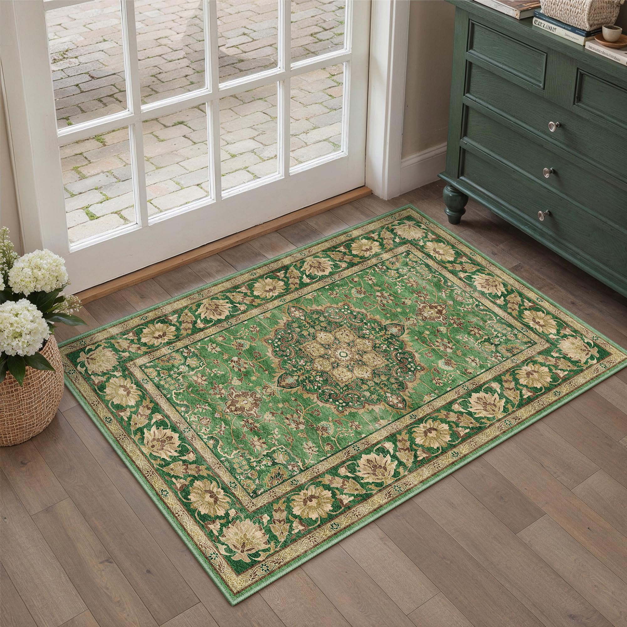 PureCozy Doormat Carpet 60 x 90 cm Small in Entrance Area Green Gold — image 1
