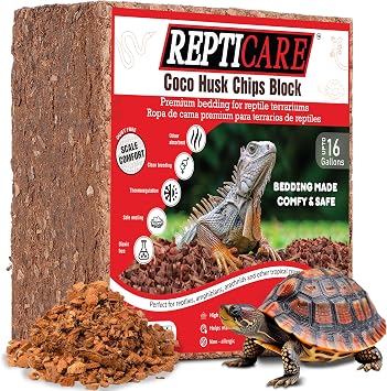Gro-Med ReptiCare Compressed Coconut Chip Substrate for Reptiles 64 Quart Coco Husk Bedding Block for Ball Pythons, Snakes, Tortoises, Crested Geckos, Frogs, Hermit Crabs or Lizard Terrarium Tanks