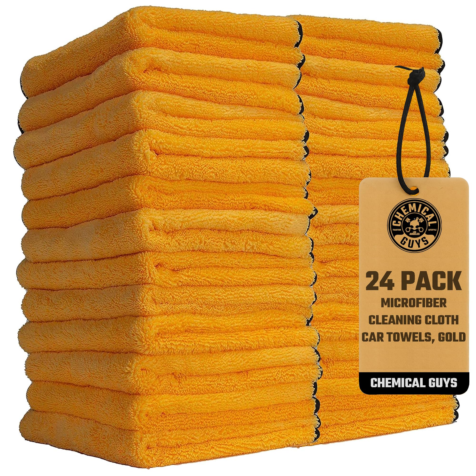 Professional Grade Premium Microfiber Towels for Cars, Gold, 16" x 16", Ultra-Soft and Scratch-Free Car Detailing Cloths for Trucks, Motorcycles, and More - 24 Pack