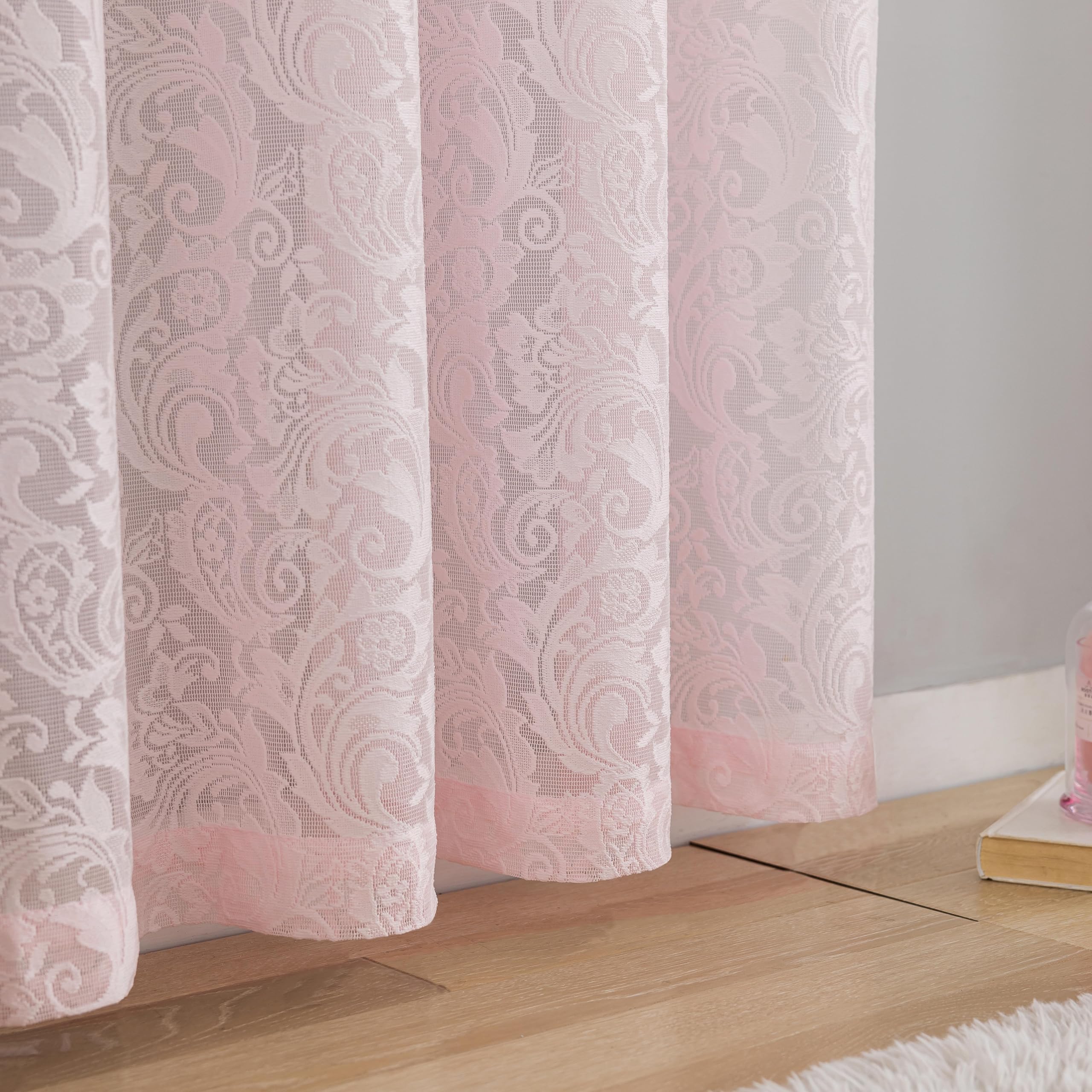 2 Tende In Pizzo Rosa Bujasso 137x160 Cm – Trasparenti Con Bordo Smerlato E Tasca Per Asta – Per Soggiorno E Camera