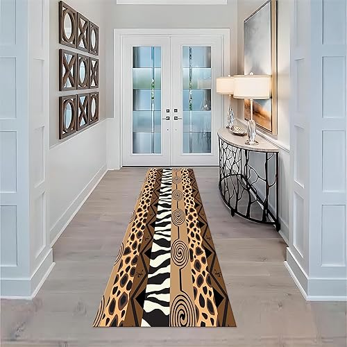 Miniatura 2 de Alfombra de pasillo de piel de animal, 1.3 x 7 pies, tapete con estampado de tigre blanco y leopardo marrón, tapete interior antideslizante lavable
