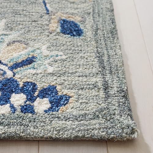 Miniatura 3 de Safavieh Micro-Loop Collection - Alfombra de área de 5 x 8 pies, gris y azul, hecha a mano, lana de campo francés, ideal para zonas de alto tráfico
