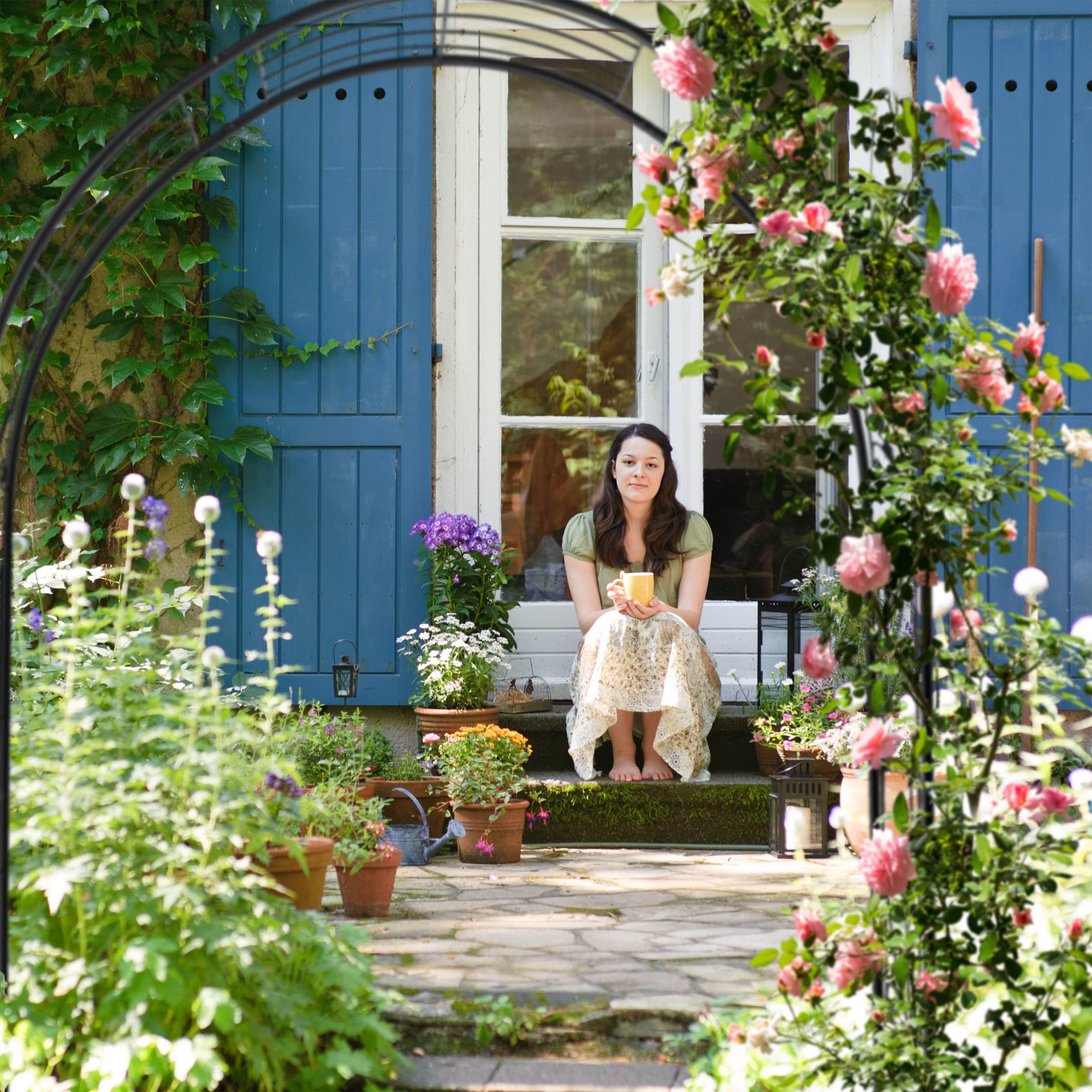 Relaxdays Arche à rosiers, métal, Portail de Jardin, HxLxP : 216 x 125 x 36 cm, tuteur pour Plantes grimpantes, Noir