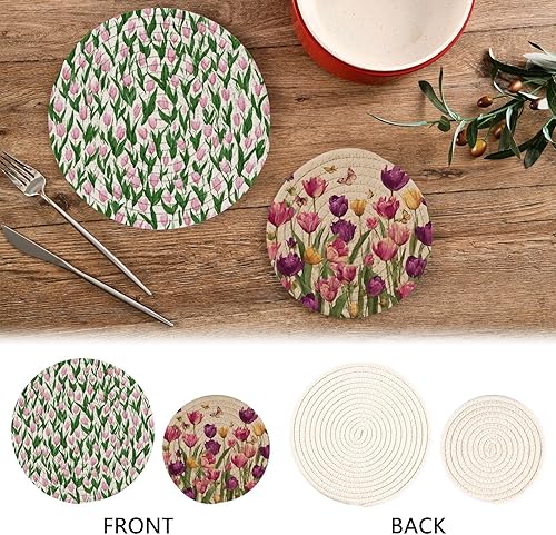 Miniatura 154 de Trivets for Hot Dishes Pots and Pans 2 PC Pot Holders Heat Resistant Cotton Round Potholders for Kitchen Countertop Decorative Autumn Maple Leaves