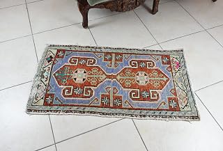 Handmade Turkish Rug, 97x52 cm Vintage Anatolian Runner, Small Doormat, Oushak Traditional Handknotted Kilim, Faded Ethnic Runner, Y69