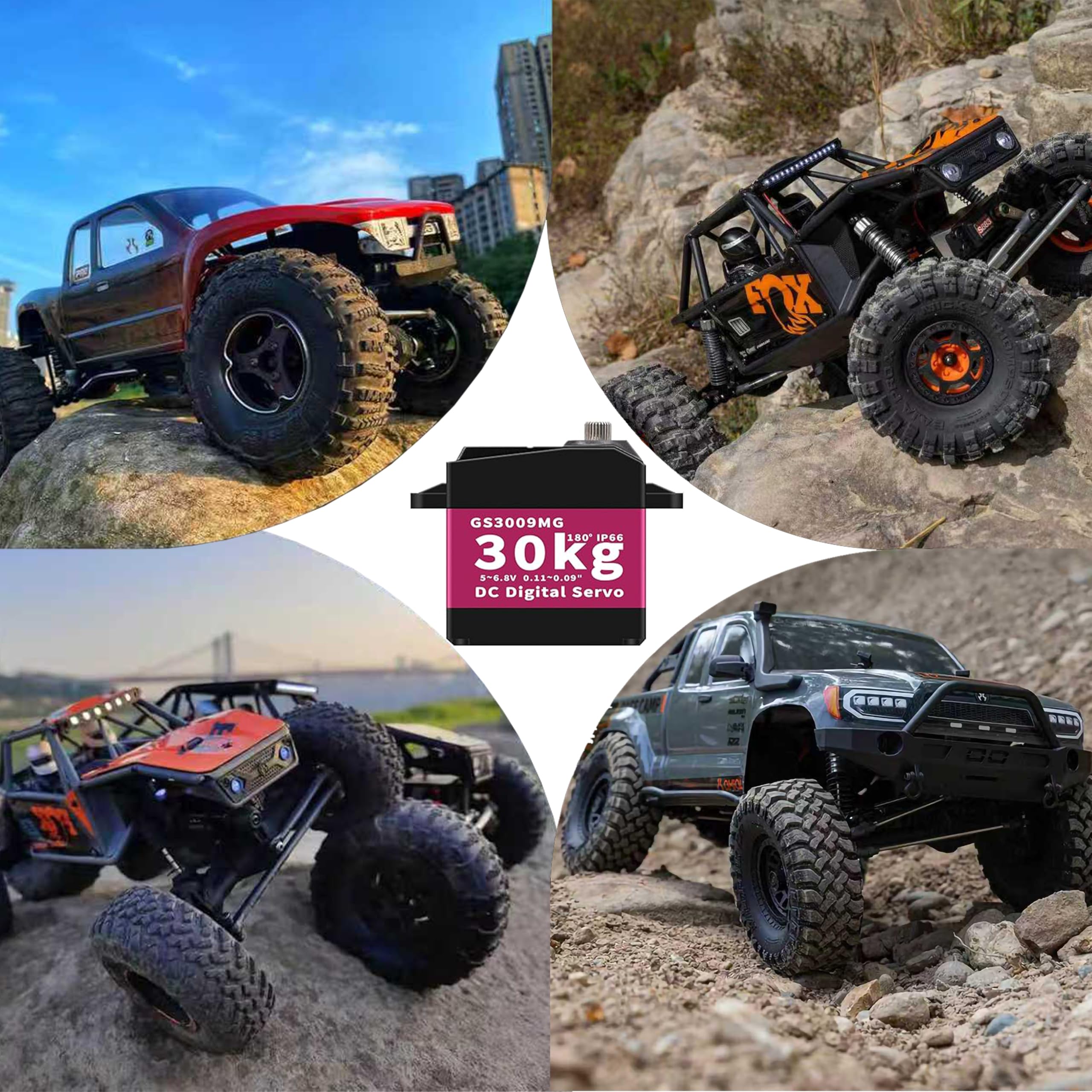 GOTECK Lot de 2 servomoteurs numériques de 30 kg, grand couple de 6 V, servos numériques entièrement en métal IP66 étanches avec klaxon servo 25T pour voiture télécommandée Baja échelle 1/8 1/10 1/12