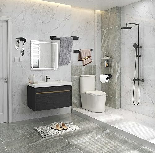 Miniatura 7 de Juego de accesorios de baño de 4 piezas, juego de toallero negro de 15.7intoallero de mano, soporte de papel higiénicogancho de toalla, juego de