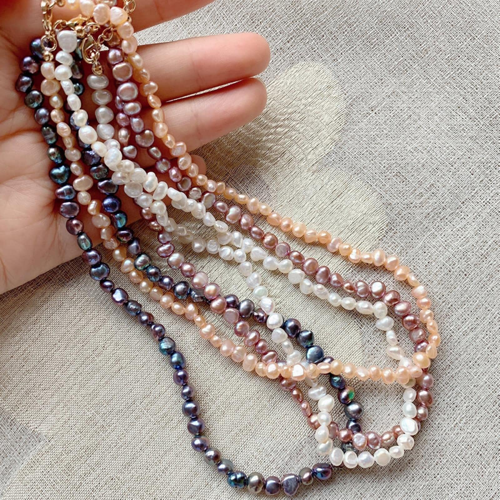 Collar corto de perlas barrocas con pepitas irregulares pequeñas de 4-5 mm, gargantilla de perlas de agua dulce naturales reales ，Collares