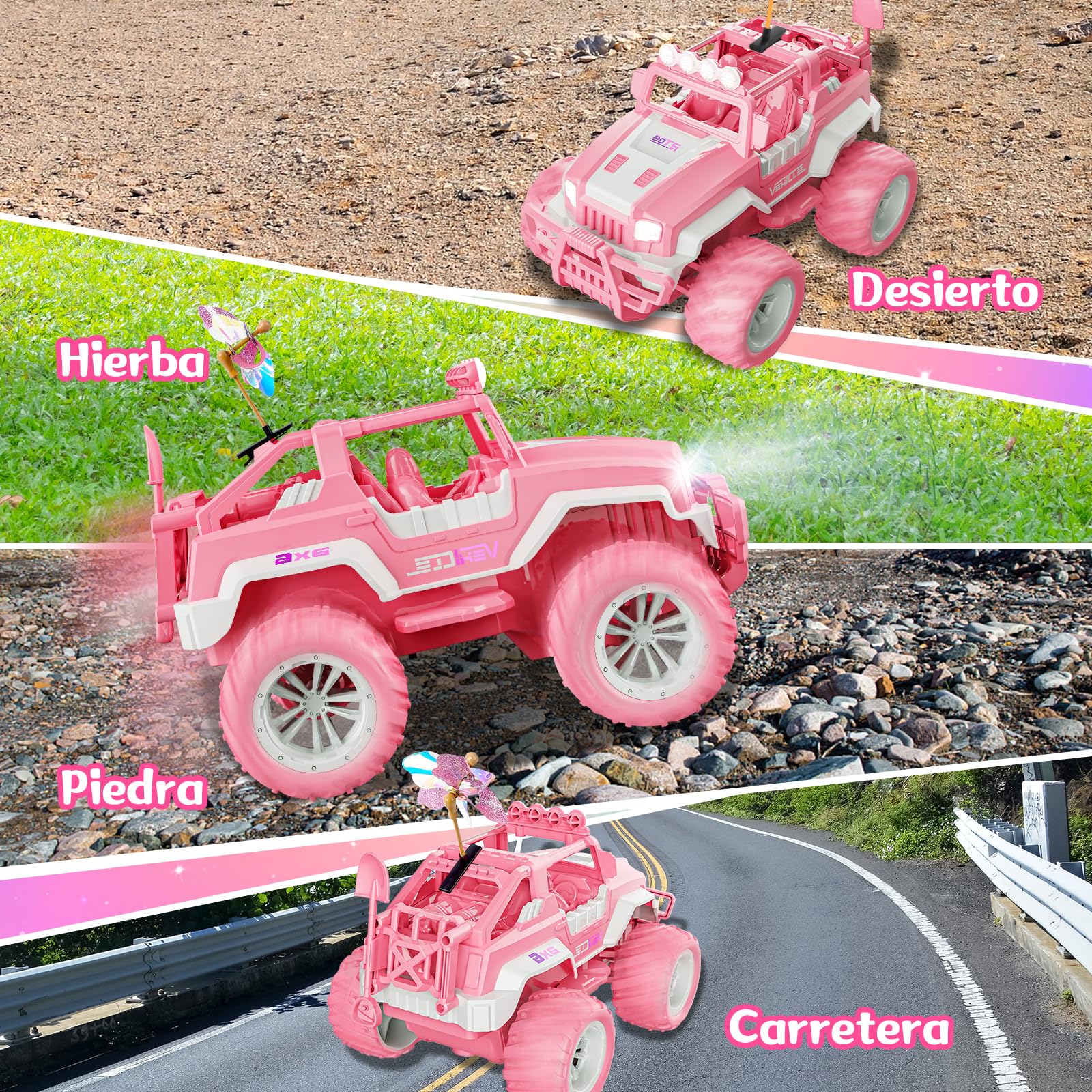 Genérico IEEILULU Mando a Distancia RC Rosa, 1/18 Coche Teledirigido Todoterreno, Coche Teledirigido SUV, Coche Escarabajo Todoterreno, Apto para3-12 Niños Niñas, Juguete (Rosa Jeep)