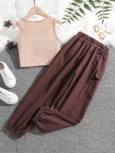 Vista 2 de Floerns Conjunto de 2 piezas para niñas con estampado de letras y pantalones cargo