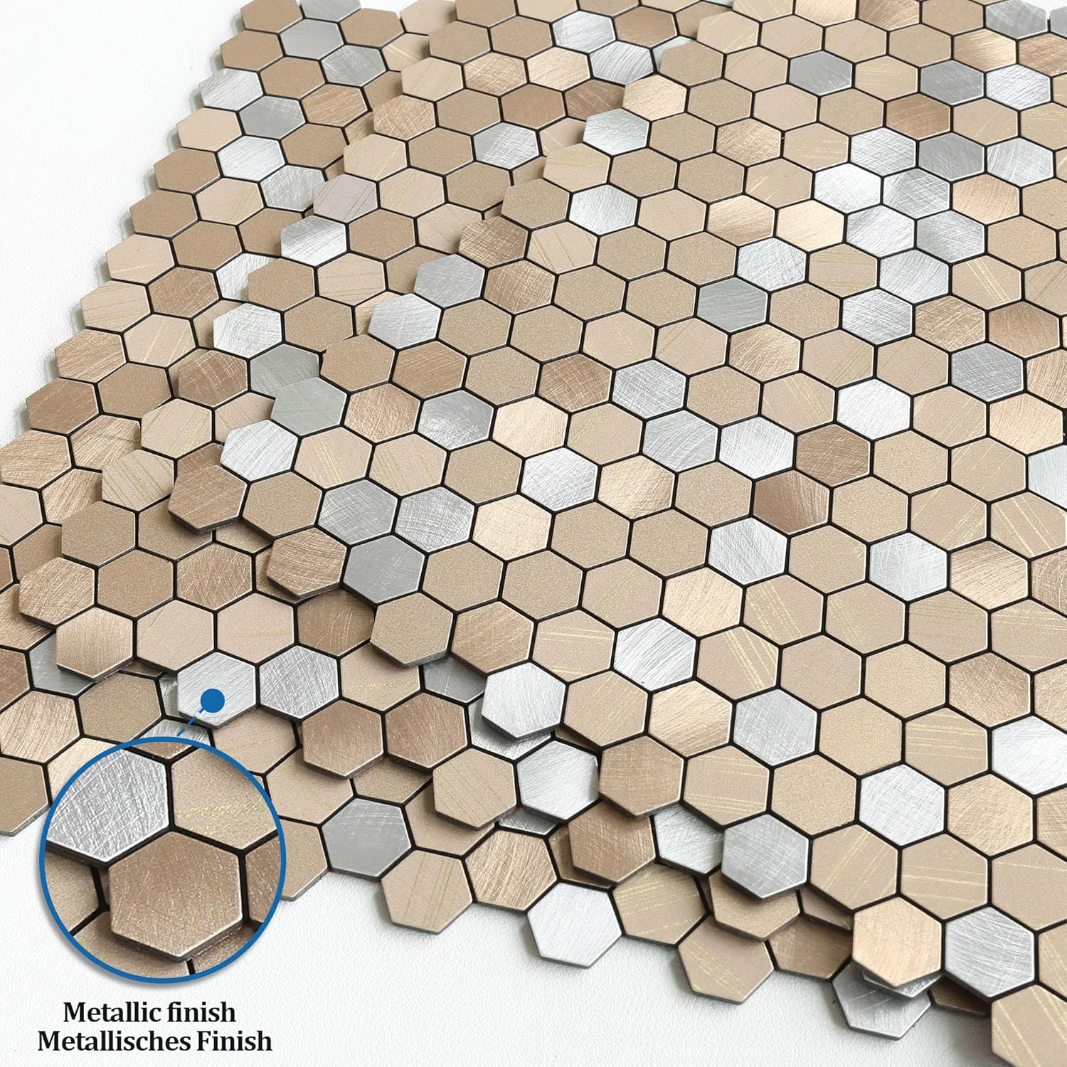 Peel and Stick Backsplash Penny Hexagon Tile,Metal Mosaic Self Adhesive Wall Tile Stickers(Brown,10 Sheets)