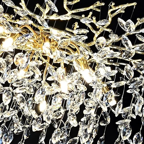 Miniatura 62 de Candelabro moderno de rama de árbol, 47.24 pulgadas, ramas de árbol de dinero, lámparas de cristal dorado, accesorios de iluminación colgantes