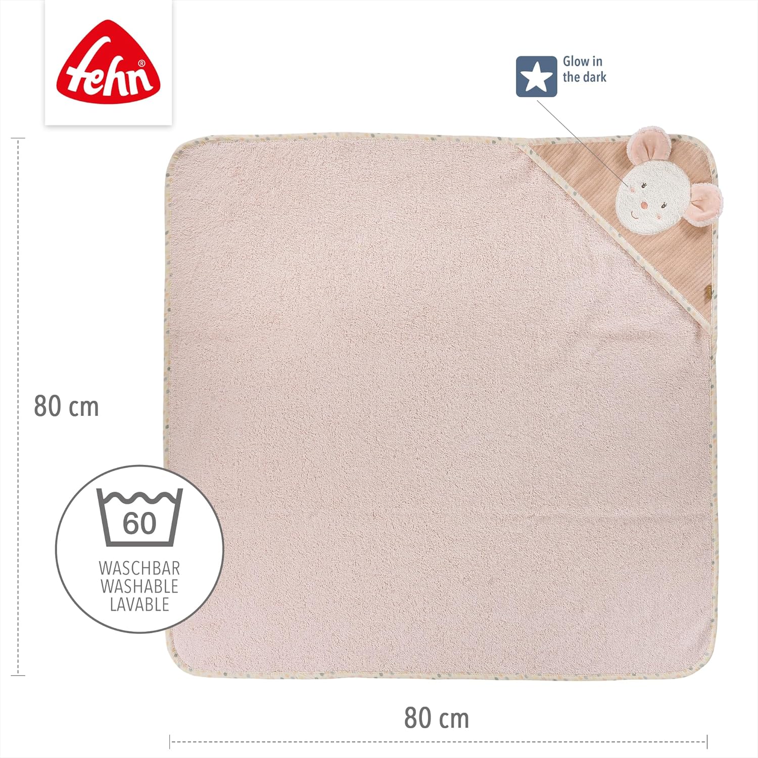 Fehn Bath towel with hood mouse - terry cloth bath poncho with hood and mouse motif - absorbent and cuddly soft - for babies and toddlers from 0+ months