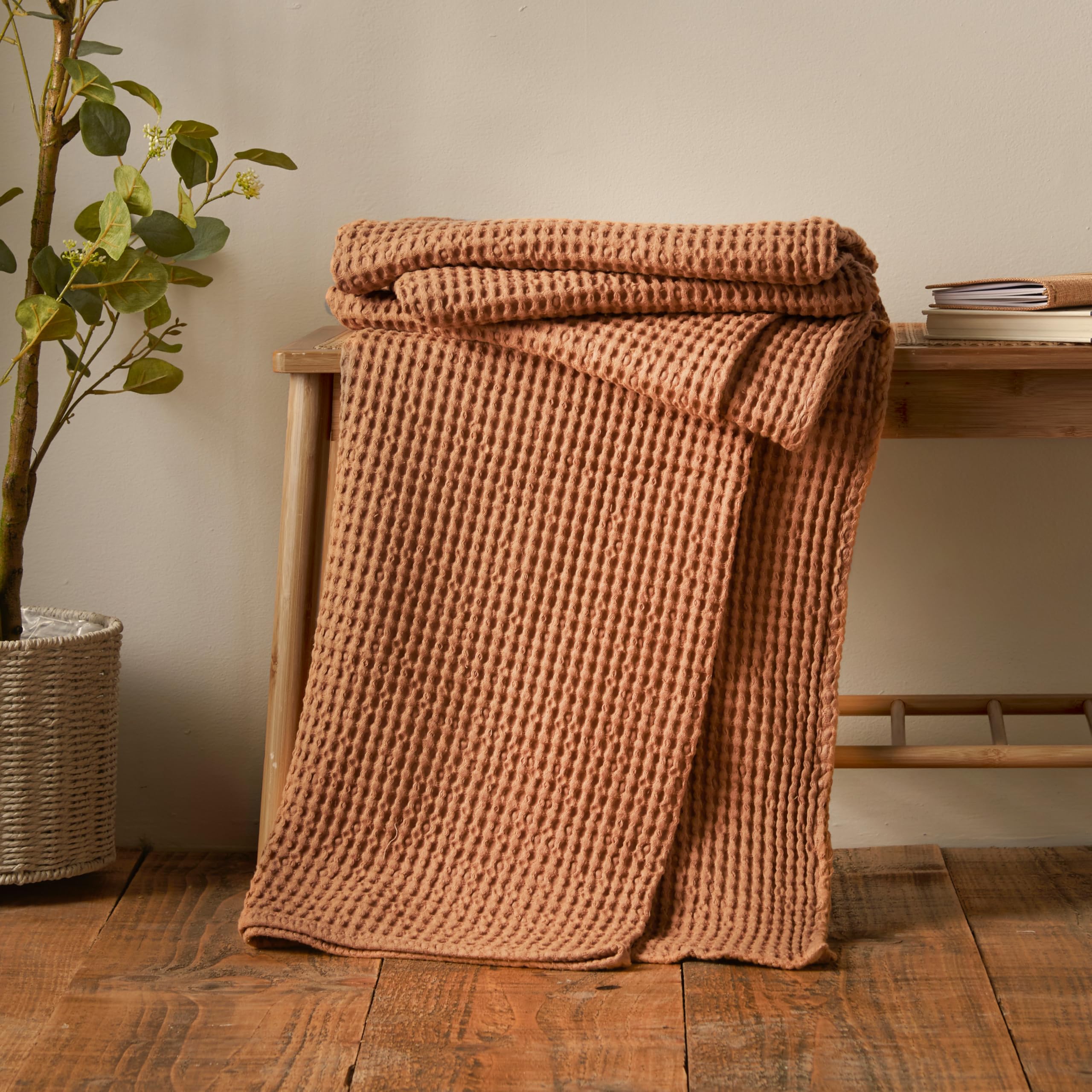 Pineapple Elephant Jaipur Chunky Waffle Cotton 150x200cm Blanket Throw Caramel