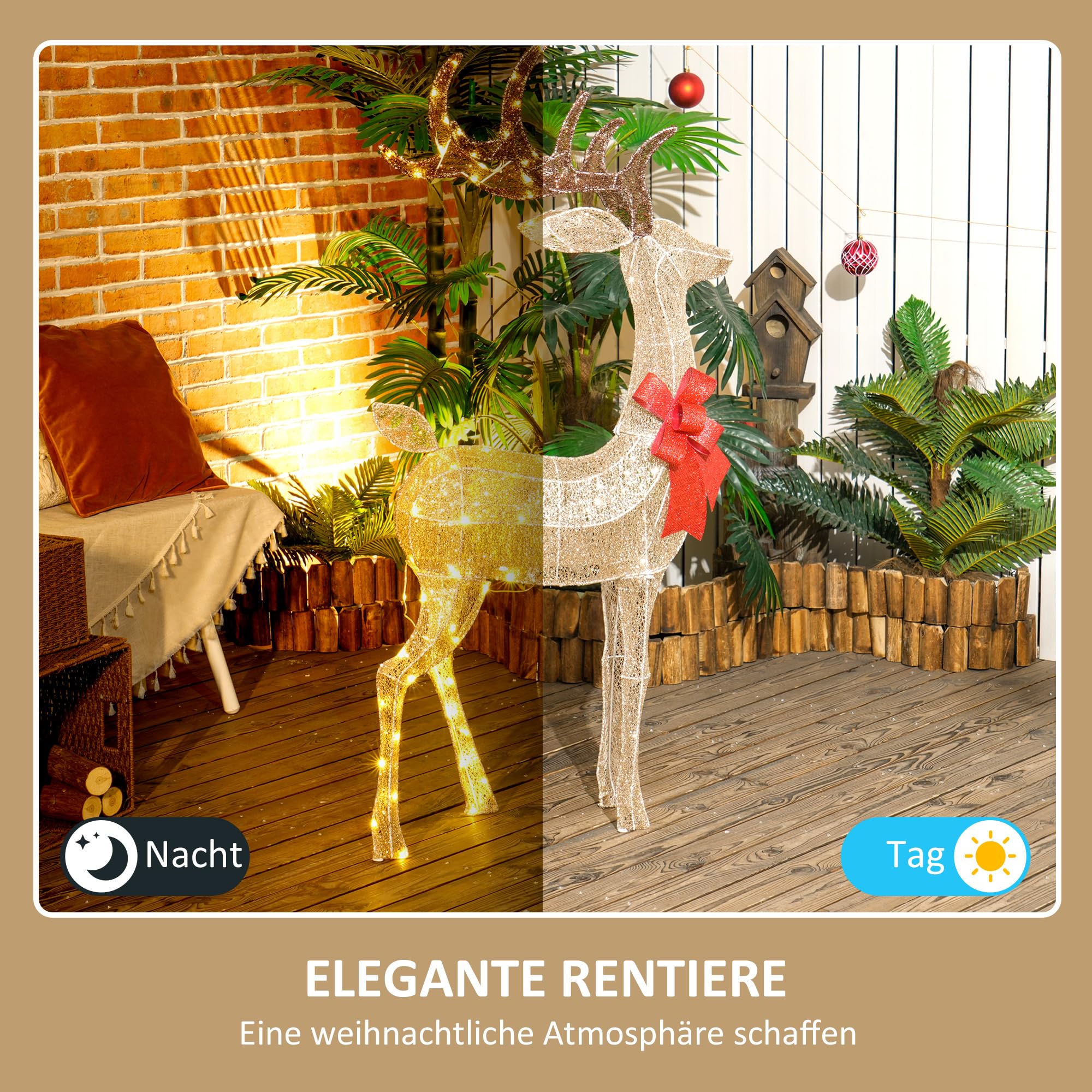 Outsunny LED Rentier Weihnachtsdeko 137 warmweißen LED Außen & Innen Gold | Weihnachtsbeleuchtung, Weihnachtsdekoration, Weihnachtsfigur