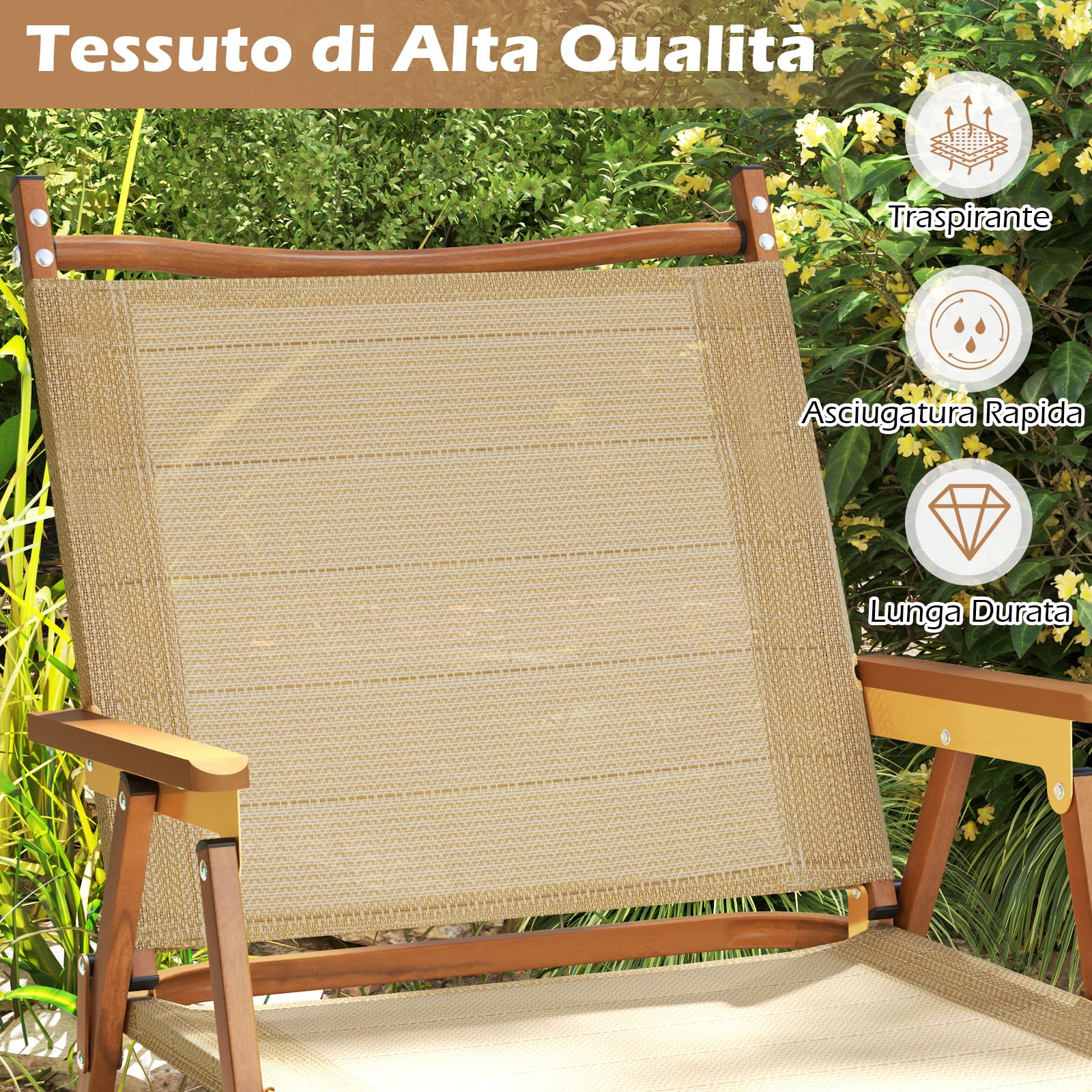COSTWAY Set di 2 Sedie da Campeggio Pieghevoli, Sedie da Spiaggia Leggere con Telaio in Alluminio, Sedie da Giardino Portatili con Braccioli per Esterni, Portata 180 kg