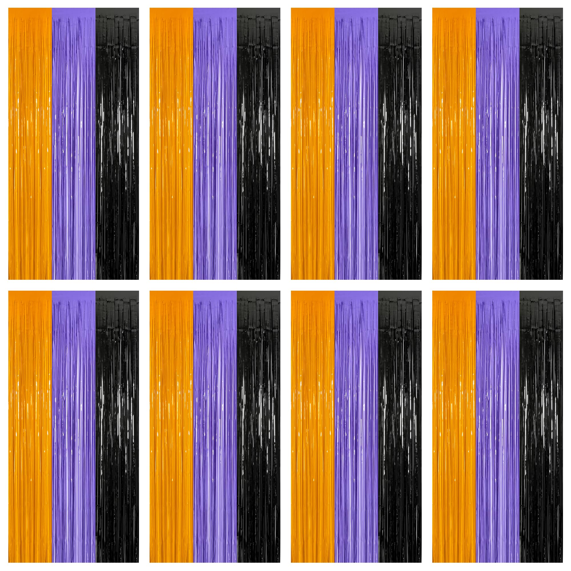 8 Pack Halloween Decorations Indoor, 3.28 FT x 7.05 FT Party Streamer, Orange Purple Black Streamer Backdrop Fringe Curtains Foil Tinsel, Halloween Party Supplies Hanging Halloween Decor