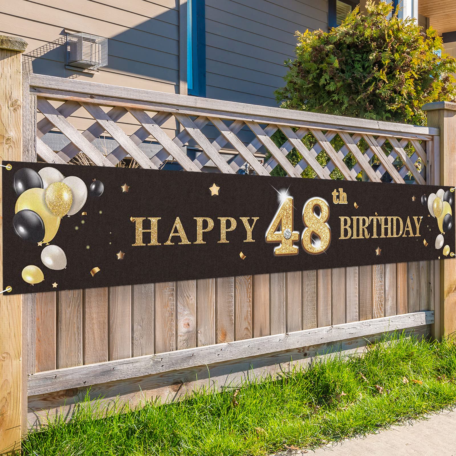 PAKBOOM Happy 48th Birthday Backdrop Banner Cheers to 48 Years Old Decorations Party Supplies Sign Black