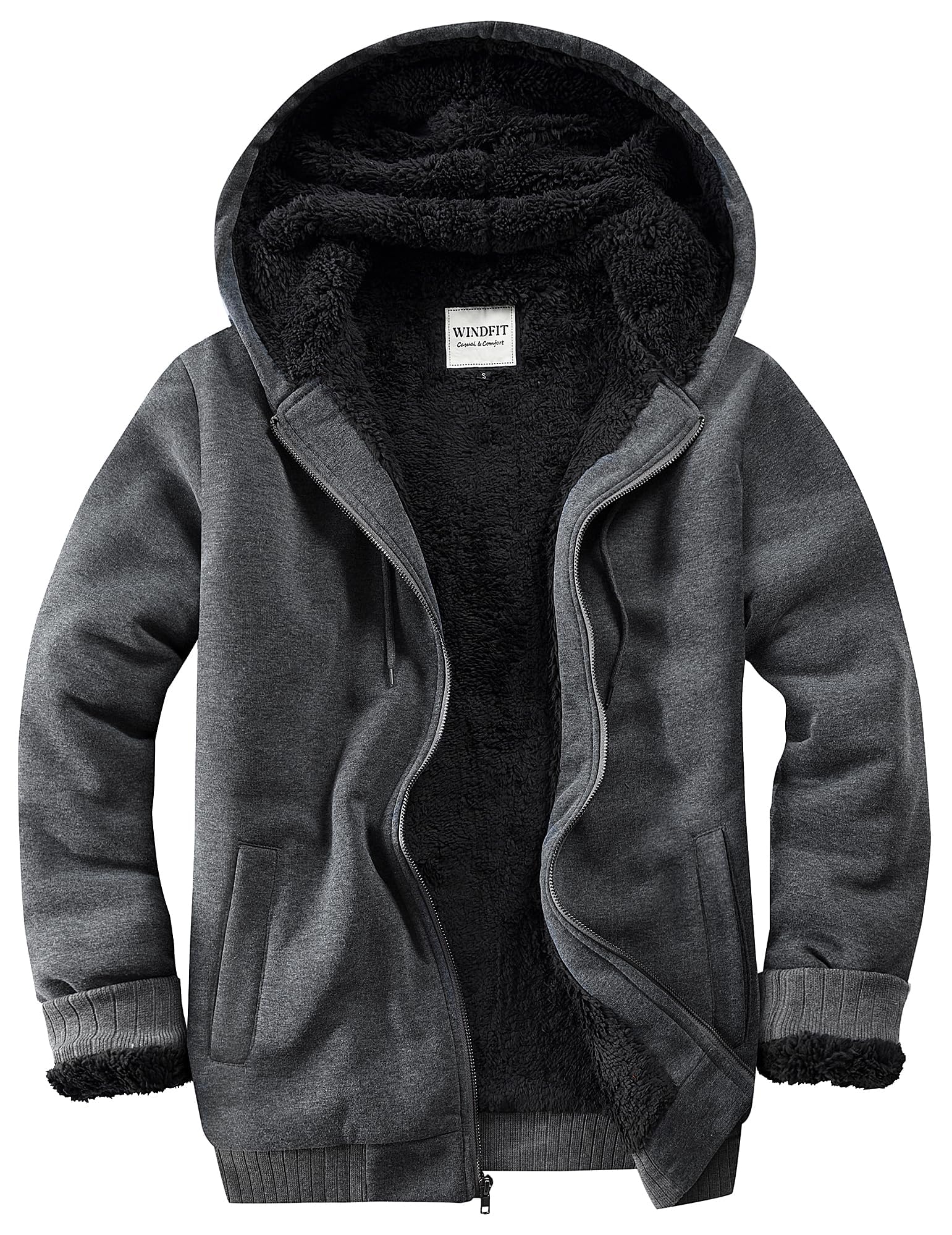 Men Sherpa Jacket Heavyweight Zip Hoodie Fleece Hooded