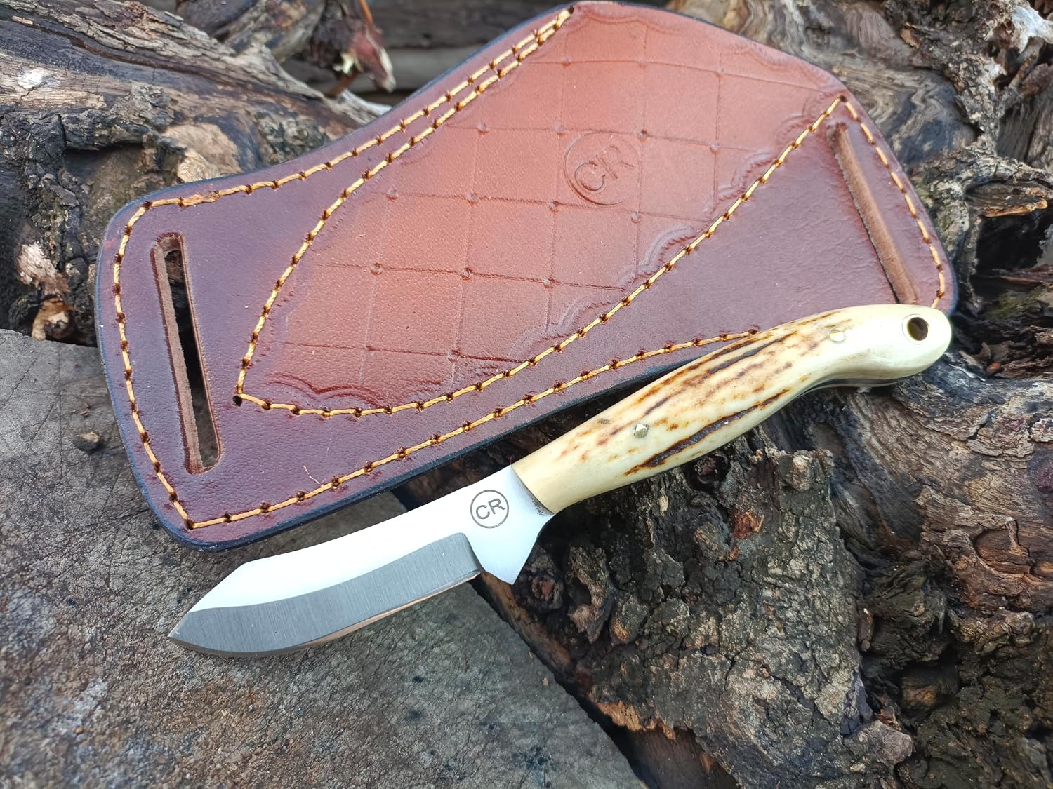 7" Handmade Fixed Blade Cowboy Skinner/Hunting knife with Leather Sheath, Stainless Steel Razor Sharp Blade and Stag Handle for Hunting, Bushcrafting, Camping and Hiking, Fighting, Fishing, Defending, Kitchen,,