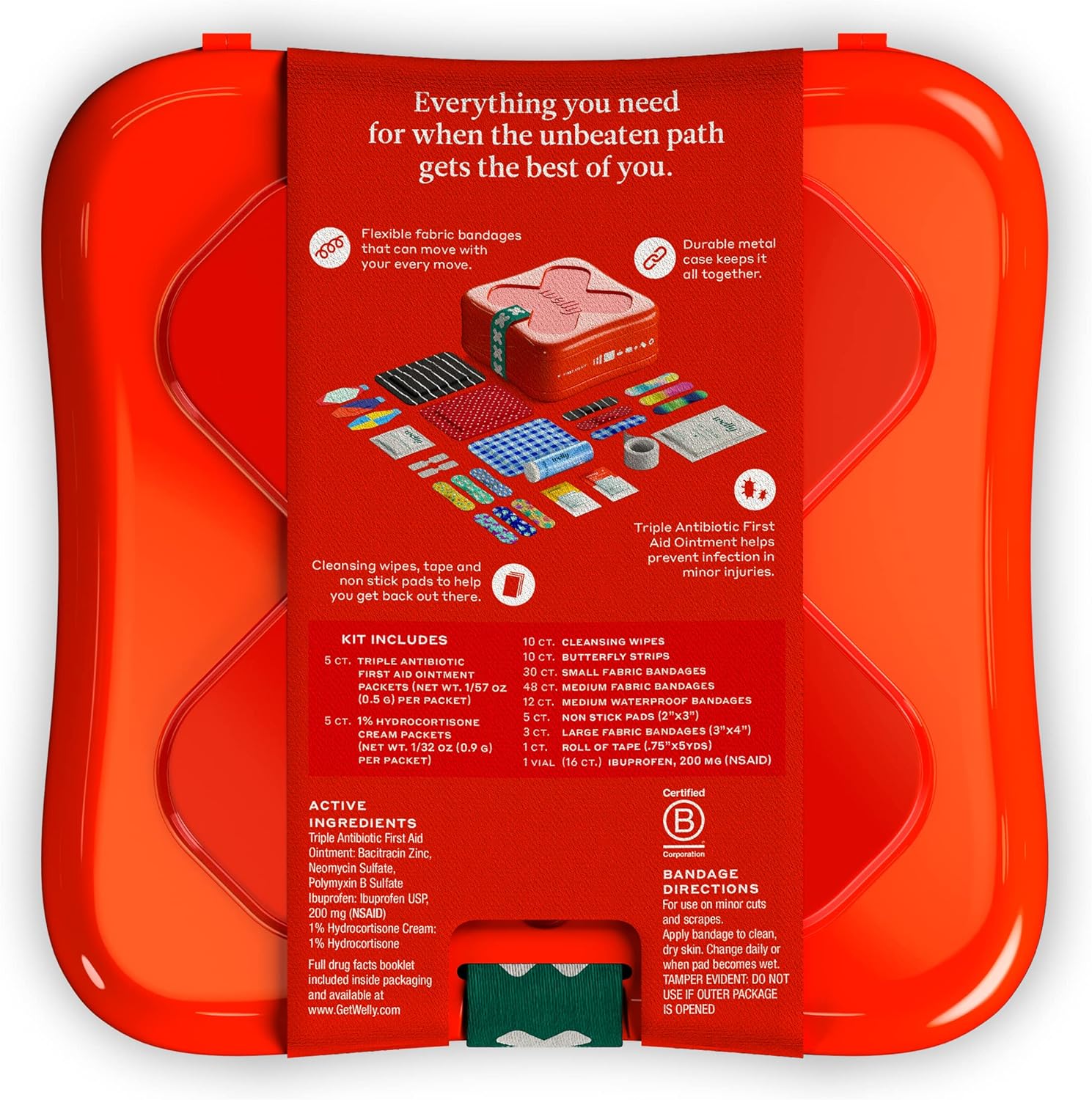 Welly First Aid Kit - Bravery Badges in Flexible Fabric and Waterproof, Tape and Non-Stick Pads, Butterfly Strips, Singe Use Ointments Triple Antibiotic and Hydrocortisone, and Ibuprofen - 130 Count : Health & Household