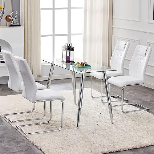 Miniatura 7 de Modern Dining Chairs Set of 4 with Faux Leather Padded Seat and Metal Legs for Kitchen Living Room Bedroom Dining Table & Chair Sets,White-4Set
