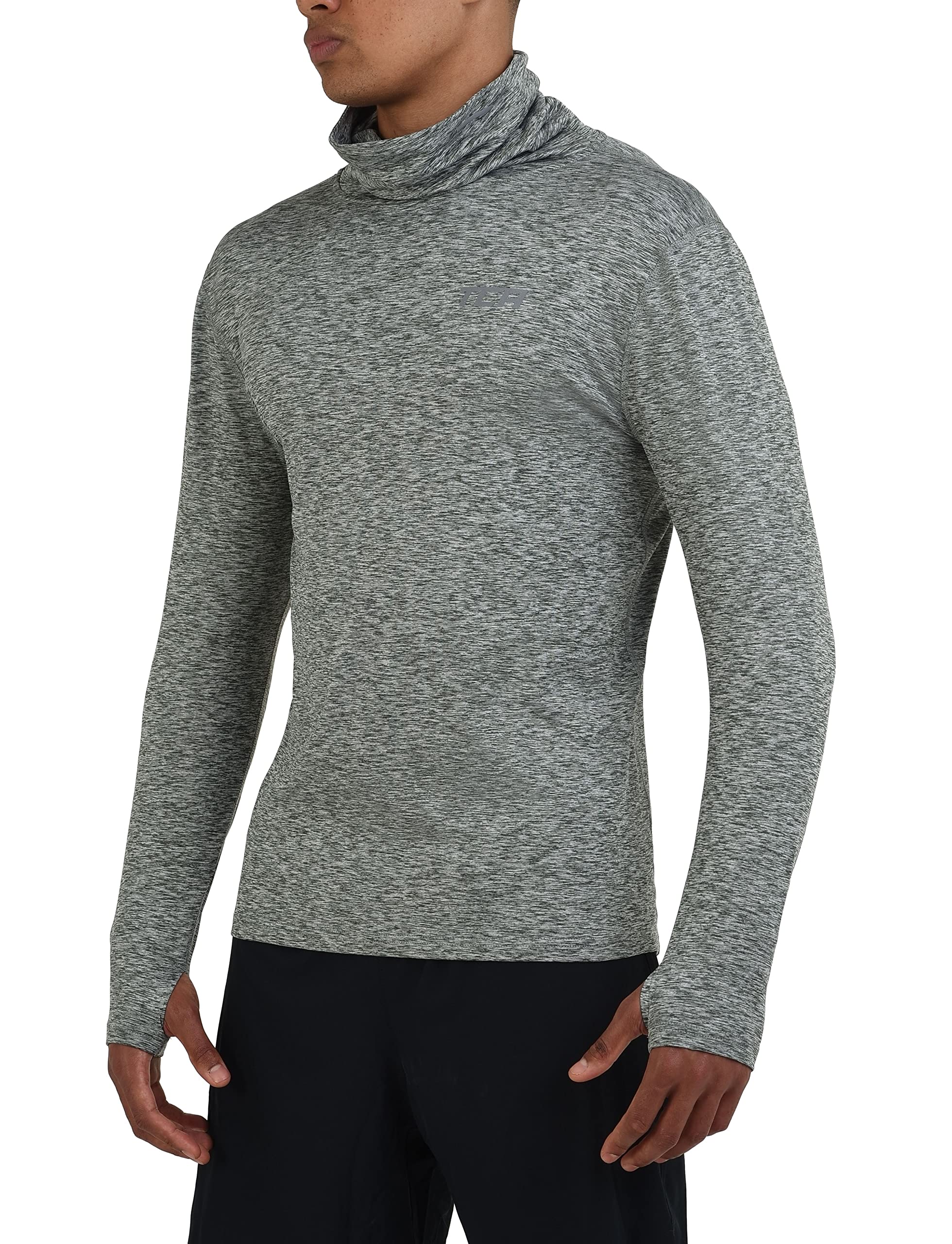Tca Men's Quiet Shade Marl Warm Up Long Sleeve Training Workout Funnel Neck Thermal Running Top With Thumbholes - L