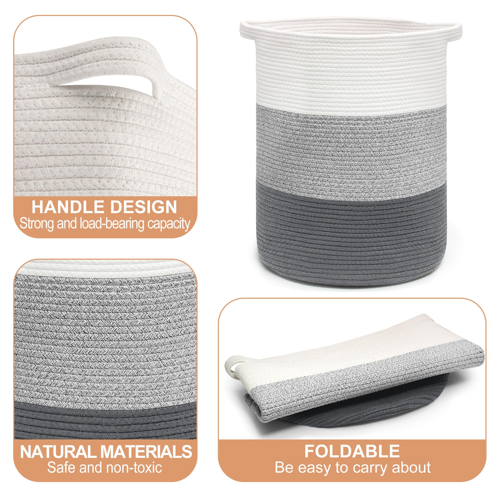 Goodheim Tall Cotton Rope Laundry Basket with Handles - Image 3