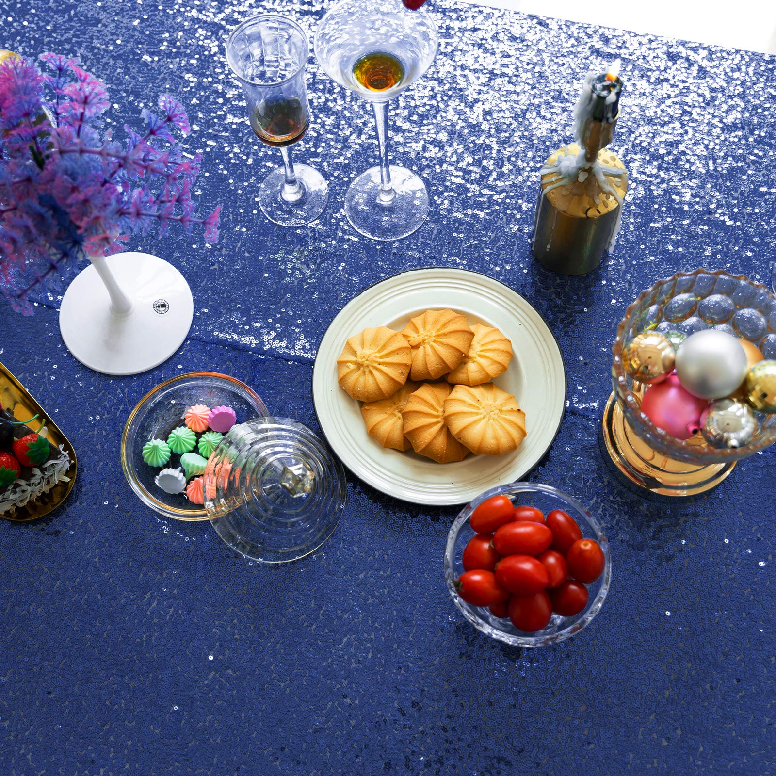 HMQIANG Navy Blue Sequin Tablecloth 120