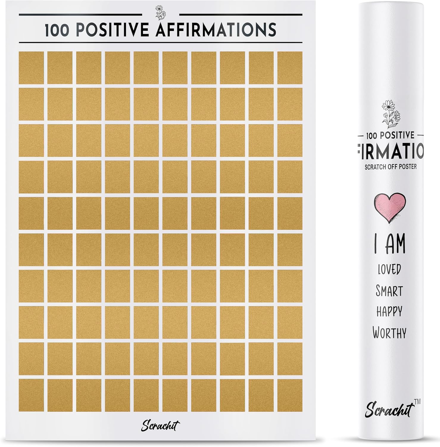 100 Positive Affirmations Wall Decor Scratch Off Poster – Inspirational Gifts – Motivational Boho Wall Decor for Minimalists