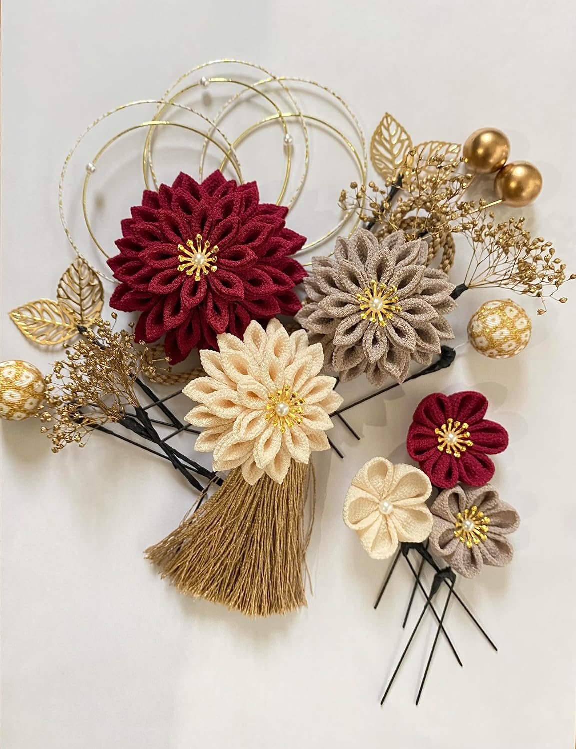 ワインカラー 髪飾り エンジ クレー アイボリー シック 【NODOKA