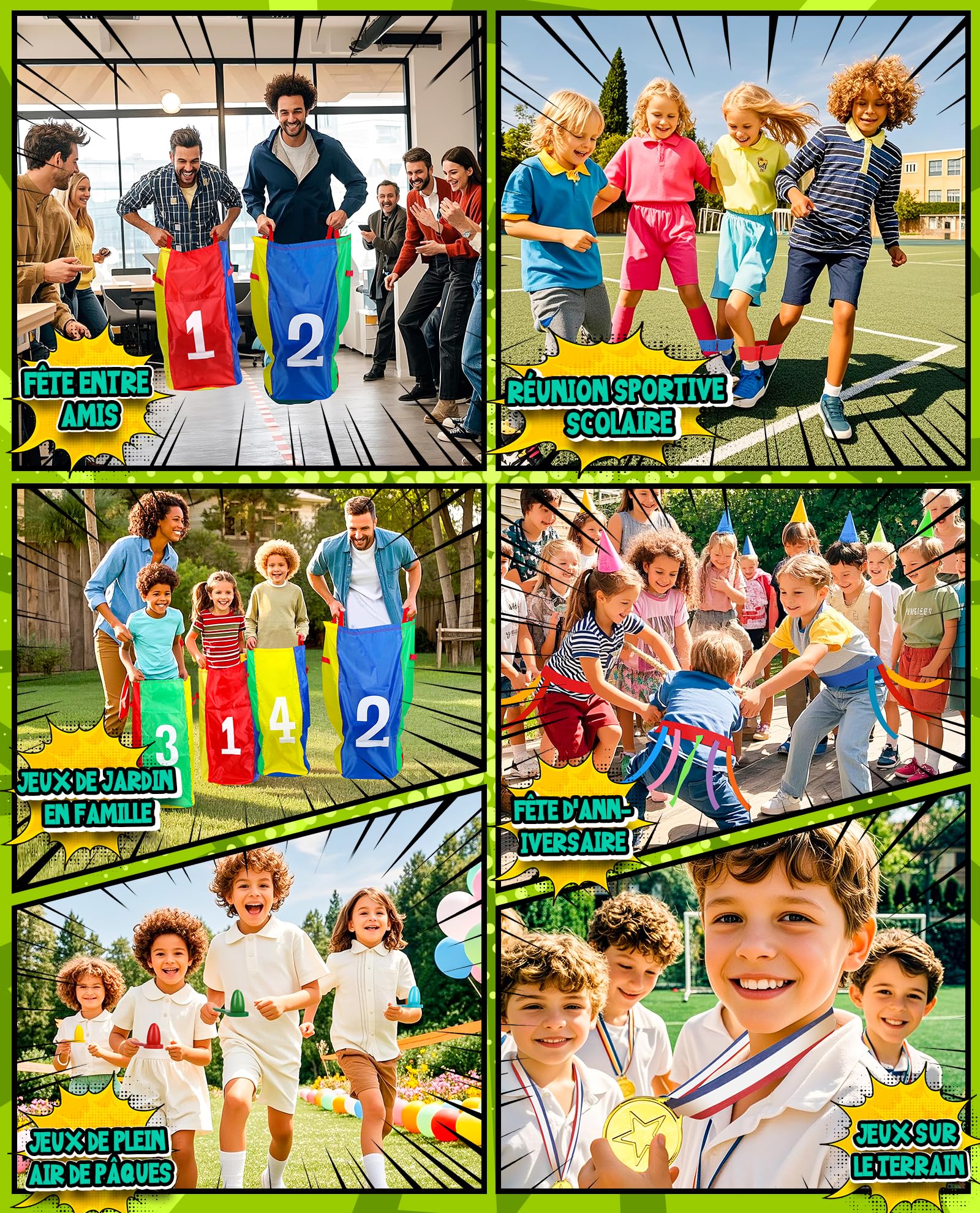 Eocolz Jeux de carnaval en plein air, sacs de pommes de terre, relais de cuillère, bandes de course 3 pieds, jeux de queue, fête d'anniversaire, journée de famille