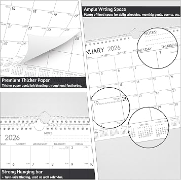 Wall Calendar 2026-2027 Use Now to Dec 2027, 2 Year Small Calendar 2026-2027, 11 x 8.5 In, 2026 Calendar 24 Months, Monthly Calendar 2026, with Ruled Blocks, Thick Paper, Holidays, To-dos & Notes