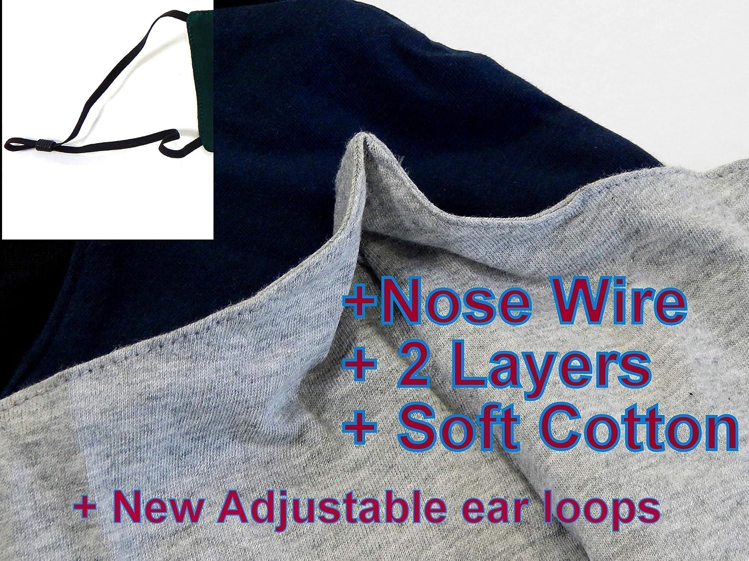 GemStorm Pack of 3 Mixed Color Easy Breathing Face Masks XXL or XL BIG and Tall MEN 2 Layers Cotton Fabric with nose wire Pinch Adjustable ear loops (XX-Large, 3pk Black,Navy,Dark Grey)
