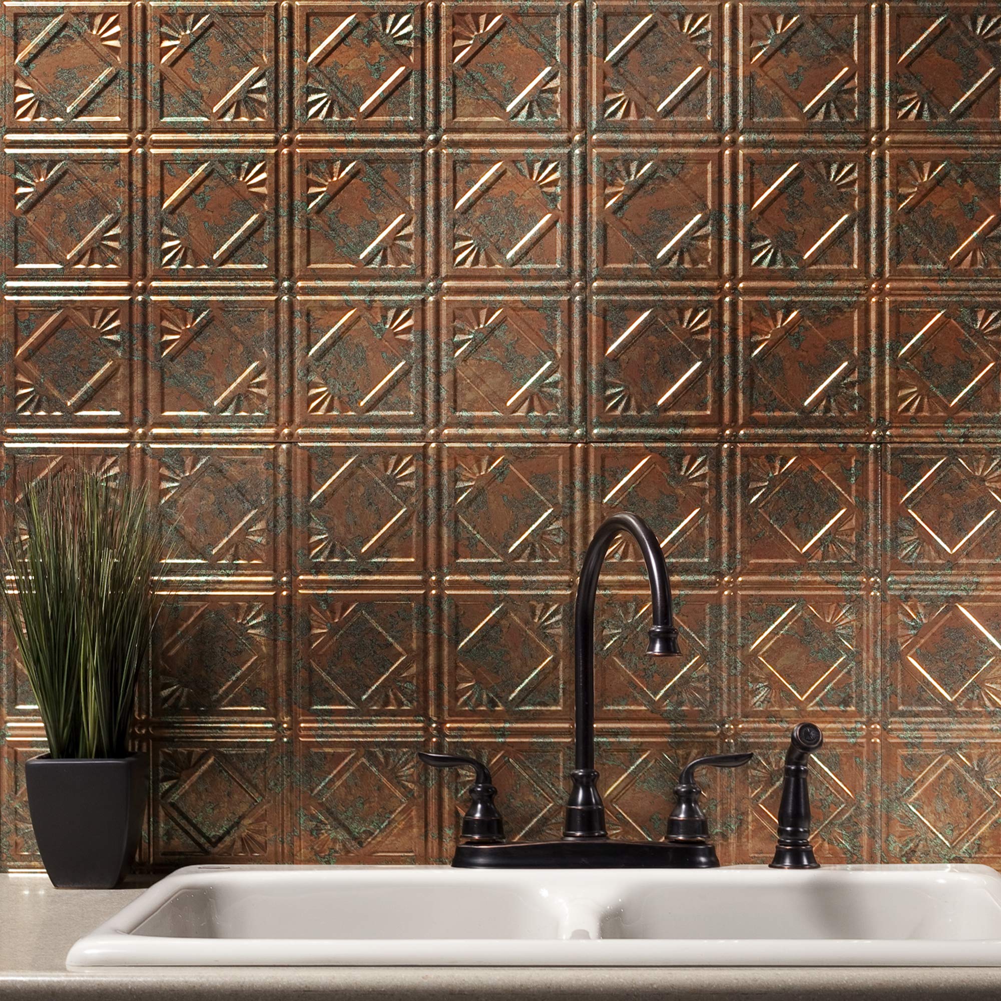 FASÄDE Traditional Style/Pattern 4 Decorative Vinyl Backsplash Panel in Copper Fantasy (6X6 Inch Sample)