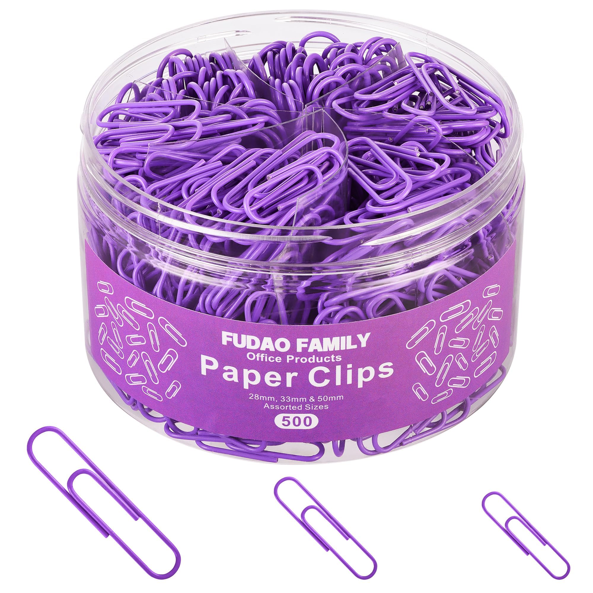 FUDAO FAMILY 500pcs Purple Paper Clips Assorted Sizes, Small, Medium and Large（1.1inch, 1.3inch and 2inch Paper Clips, Vinyl Coated Paperclips for