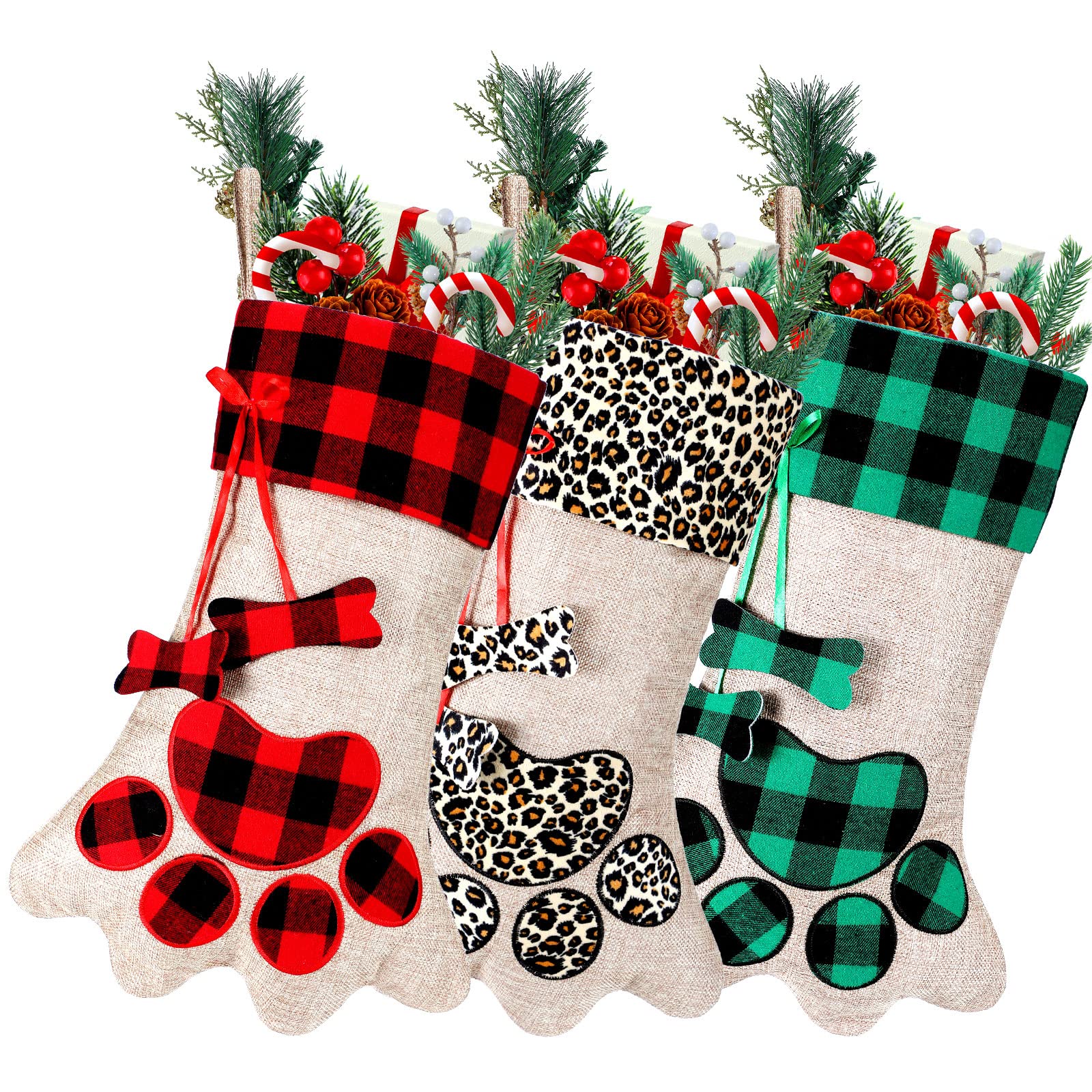 Chaussettes de Noël à carreaux lot de 3 grandes bottes suspendues
