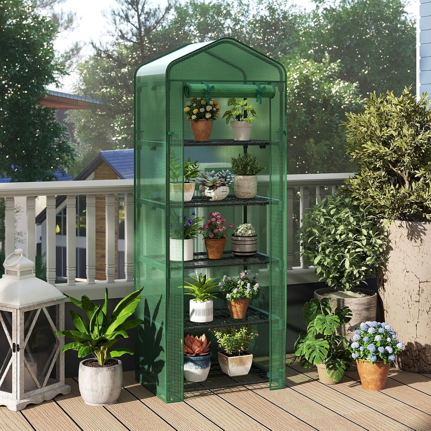 S AFSTAR Portable Greenhouse with Shelves, 27" x 19" x 75" Green House with 4 Tiers Mesh Shelves & Roll-Up Door, Small Greenhouse Mini Growing House, Greenhouses for Outdoors Garden Patio Backyard