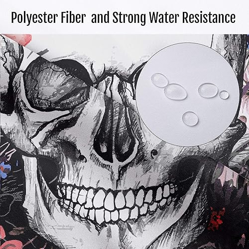 Miniatura 3 de Britimes Juego de cortinas de ducha de 4 piezas, calavera negra con alfombras antideslizantes, cubierta para tapa de inodoro y tapete de baño, juego