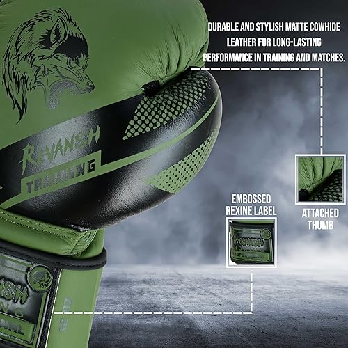 Miniatura 4 de Revansh Boxing Gloves  Premium Matte Cowhide Leather Gloves for Boxing, MMA, Muay Thai, Kickboxing, Durable, Comfortable, Protective Gloves for